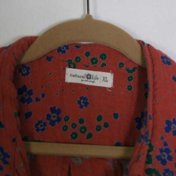 Natural Life Georgia Cotton Gauze Shirt Dress XL Floral Coral Long Sleeve Boho - Picture 4 of 8
